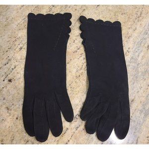 Vintage Black Thin Suede Scallop Edge Formal Gloves 11" Long.  Size M/L